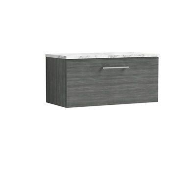 Nuie Arno Wall Hung 1-Drawer Vanity Unit With Laminate Worktop In Anthracite Woodgrain from B&Q