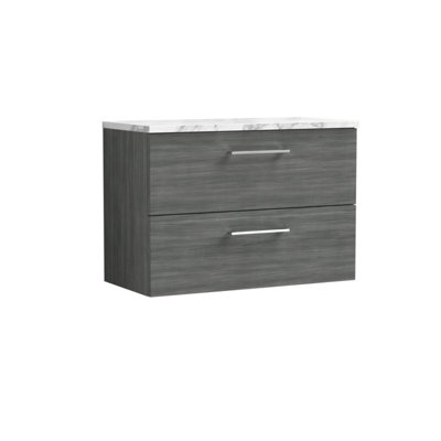 Nuie Arno Wall Hung 2-Drawer Vanity Unit With Laminate Worktop In Anthracite Woodgrain from B&Q