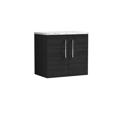Nuie Arno Wall Hung 2-Door Vanity Unit With Laminate Worktop In Woodgrain Anthracite