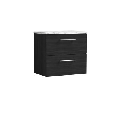 B&Q -  Arno Wall Hung 2-Drawer Vanity Unit With Laminate Worktop In Anthracite Woodgrain