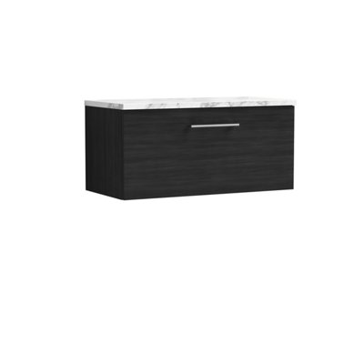 Nuie Arno Wall Hung 1-Drawer Vanity Unit With Laminate Worktop In Black Woodgrain from B&Q