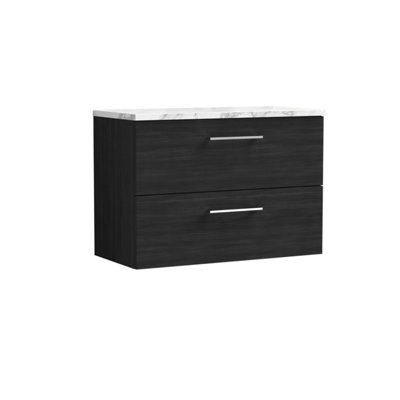 Nuie Arno Wall Hung 2-Drawer Vanity Unit With Laminate Worktop In Black Woodgrain from B&Q