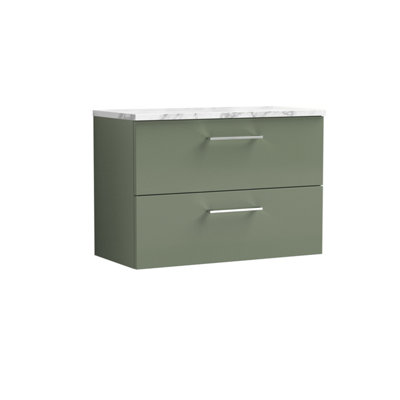 Nuie Arno Wall Hung 2-Drawer Vanity Unit With Laminate Worktop In Satin Premium Counter Top Vanity Unit In Satin Green
