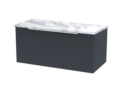 Hudson Reed Fluted Wall Hung 1-Drawer Vanity Unit & Carrera Marble Laminate WorktopCounter Top Vanity Unit In Soft Black800mm from B&Q