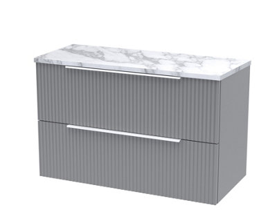 B&Q -  Fluted Wall Hung 2-Drawer Vanity Unit & Carrera Marble Laminate WorktopCounter Top Vanity Unit In Satin Grey800mm