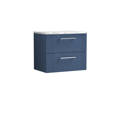 B&Q -  Deco Wall Hung 2-Drawer Vanity Unit & Bellato Grey Laminate WorktopCounter Top Vanity Unit In Satin Blue600mm