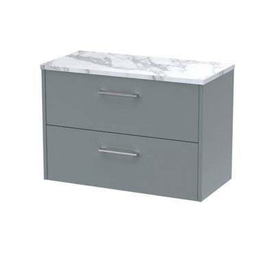 Hudson Reed Juno Wall Hung 2 Soft Close Drawer Vanity Unit With Laminate Worktop In Coastal Grey Finish805mm from B&Q