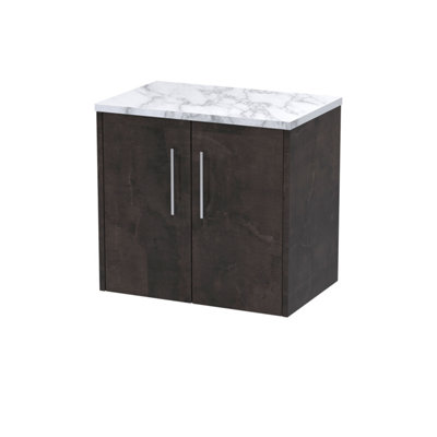 B&Q -  Juno Wall Hung 2 Soft Close Door Vanity Unit With Laminate Worktop In Metallic Slate Finish600mm