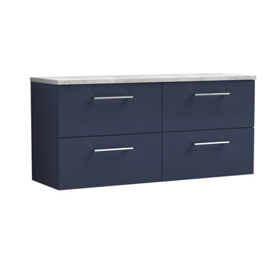 Nuie Arno Wall Hung 4-Drawer Vanity & Bellato Grey Laminate WorktopStylish Counter Top Vanity Unit In Midnight Blue1200mm from B&Q