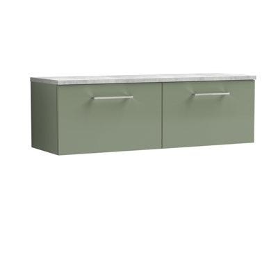 Nuie Arno Wall Hung 2-Drawer Vanity Unit With Laminate Worktop In Bellato GreyPremium Counter Top Vanity Unit In Satin Green from B&Q