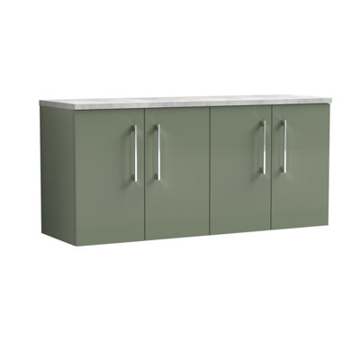 Nuie Arno Wall Hung 4-Door Vanity Unit With Laminate Worktop In Bellato GreyPremium Counter Top Vanity Unit In Satin Green from B&Q