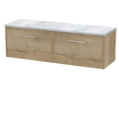 B&Q -  Juno Wall Hung Double Soft Close Drawer Vanity Unit With Laminate Worktop In Autumn Oak Finish1205mm