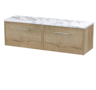B&Q -  Juno Wall Hung Double Soft Close Drawer Vanity Unit With Laminate Worktop In Autumn Oak Finish1200mm