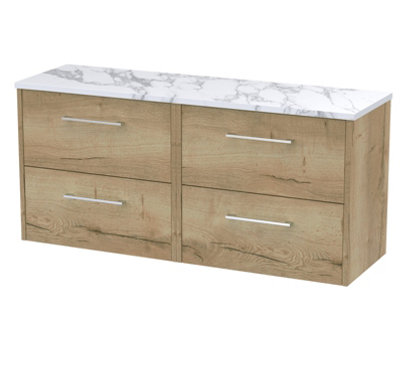 B&Q -  Juno Wall Hung 4 Soft Close Drawer Vanity Unit With Laminate Worktop And Handles In Autumn Oak Finish1200mm
