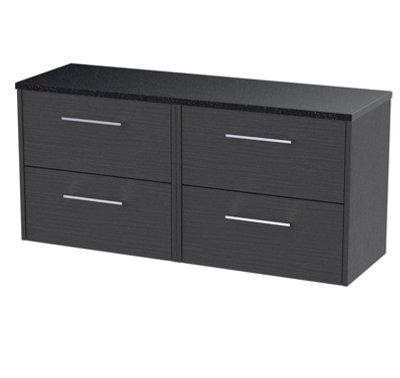 Nuie Hudson Reed Juno Wall Hung 4-Drawer Vanity Unit & WorktopStylish Countertop Basin Unit In Graphite Grey Woodgrain1200mm from B&Q