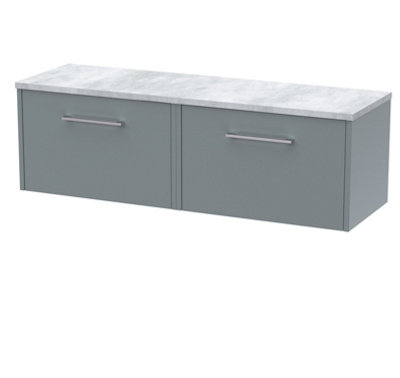 B&Q -  Juno Wall Hung 2 Soft Close Drawer Vanity Unit With Laminate Worktop In Coastal Grey Finish1205mm
