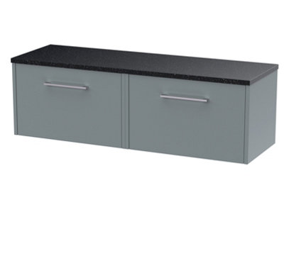 Nuie Hudson Reed Juno Wall Hung 2-Drawer Vanity Unit & Black WorktopStylish Countertop Basin Unit In Coastal Grey1200mm from B&Q
