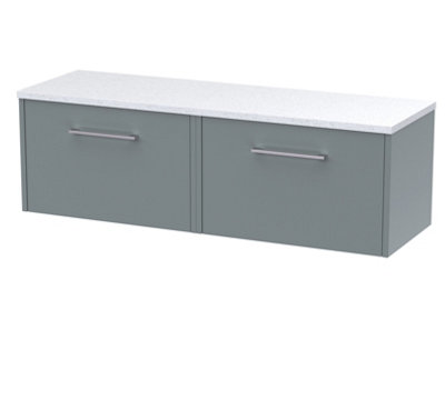 Nuie Hudson Reed  Juno Wall Hung 2-Drawer Vanity Unit & Sparkling White WorktopStylish Countertop Basin Unit In Coastal Grey1200mm from B&Q