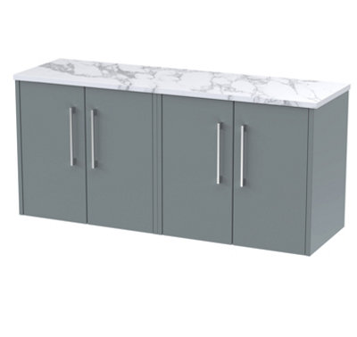 B&Q -  Juno Wall Hung 4 Soft Close Door Vanity Unit With Laminate Worktop In Coastal Grey Finish1200mm