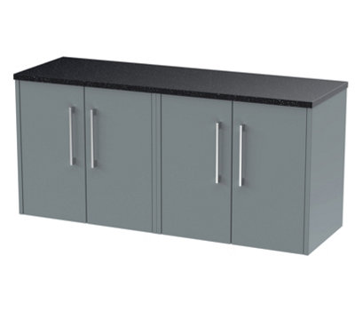 Nuie Hudson Reed Juno Wall Hung 4-Door Vanity Unit & Black WorktopStylish Countertop Basin Unit In Coastal Grey1200mm from B&Q