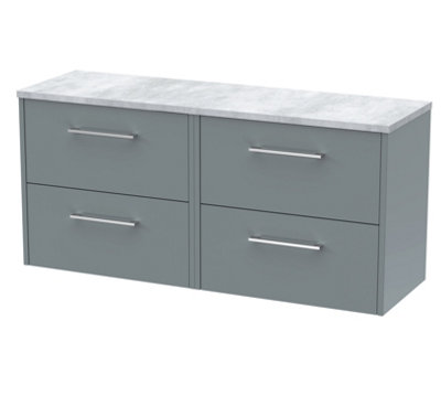 B&Q -  Juno Wall Hung 4 Soft Close Drawer Vanity Unit With Laminate Worktop In Coastal Grey Finish1205mm