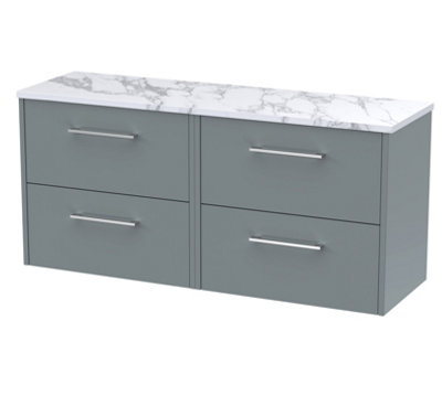 Hudson Reed Juno Wall Hung 4 Soft Close Drawer Vanity Unit With Laminate Worktop In Coastal Grey Finish1205mm from B&Q
