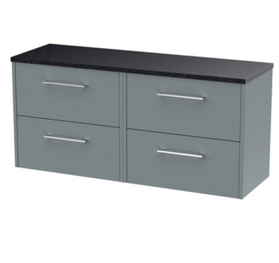 Nuie Hudson Reed Juno Wall Hung 4-Drawer Vanity Unit & Black WorktopStylish Ountertop Basin Unit In Coastal Grey1200mm from B&Q