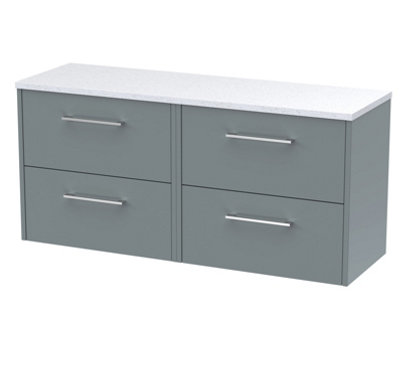 Nuie Hudson Reed Juno Wall Hung 4-Drawer Vanity Unit & Sparkling White WorktopStylish Countertop Basin Unit In Coastal Grey1200mm from B&Q