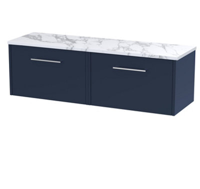 Hudson Reed Juno Wall Hung 2 Drawer Vanity & Carrera Marble WorktopMidnight Blue Finish1205 X 390 mm from B&Q