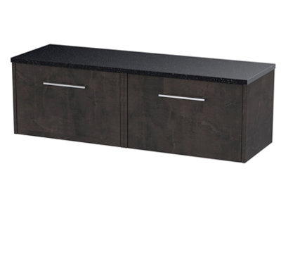 Nuie Hudson Reed Juno Wall Hung 2-Drawer Vanity Unit & Black WorktopStylish Countertop Basin Unit In Metallic Slate1200mm from B&Q