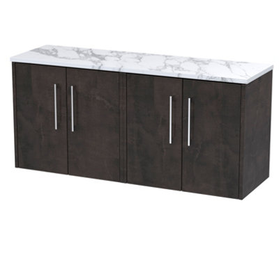 B&Q -  Juno Wall Hung 2 Soft Close Door Vanity Unit With Laminate Worktop And Handles In Metallic Slate Finish1205mm