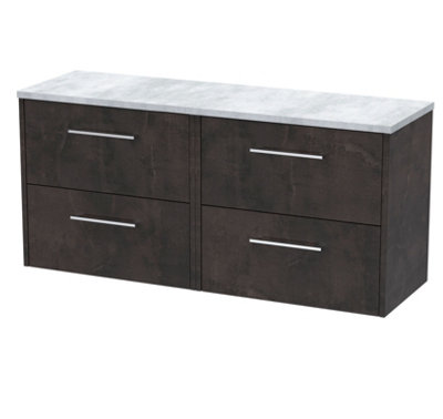 B&Q -  Juno Wall Hung 4 Drawer Vanity & Bellato Grey WorktopMetallic Slate Woodgrain1205 X 390 mm