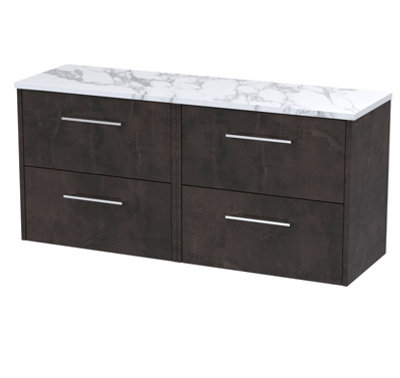 Hudson Reed Juno Wall Hung 4 Drawer Vanity & Carrera Marble WorktopMetallic Slate Woodgrain1205 X 390 mm from B&Q