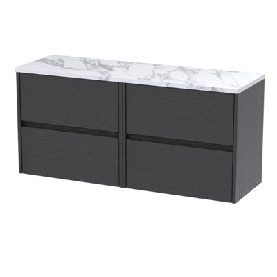 B&Q -  Havana Wall Hung 4-Drawer Vanity Unit & Worktop In Sparkling BlackCountertop Basin UnitGraphite Grey Woodgrain1200mm