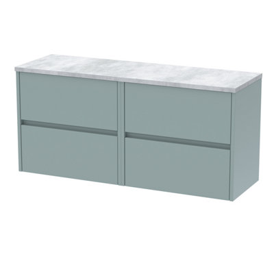 Nuie Havana Wall Hung 4-Drawer Vanity Unit & Worktop In Carrera MarbleCountertop Basin Unit In Coastal Grey1200mm