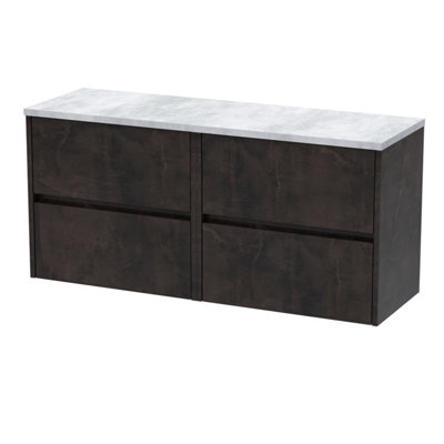 Nuie Havana Wall Hung 4-Drawer Vanity Unit & Worktop In Carrera MarbleCountertop Basin Unit In Metallic Slate1200mm