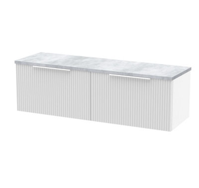 Hudson Reed Fluted Wall Hung 2-Drawer Vanity Unit & Bellato Grey Laminate WorktopCounter Top Vanity Unit In Satin White1200mm from B&Q