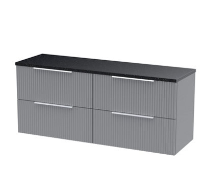 Hudson Reed Fluted Wall Hung 4-Drawer Vanity Unit & Black Laminate WorktopCounter Top Vanity Unit In Satin Grey1200mm from B&Q