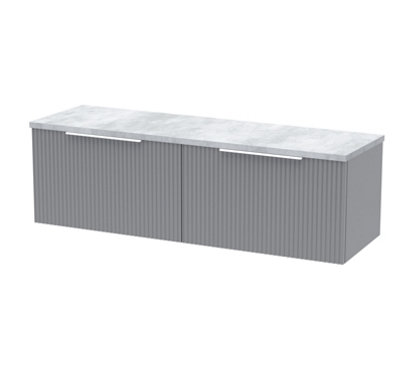 Hudson Reed Fluted Wall Hung 2-Drawer Vanity Unit & Bellato Grey Laminate WorktopCounter Top Vanity Unit In Satin Grey1200mm from B&Q