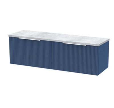 Hudson Reed Fluted Wall Hung 2-Drawer Vanity Unit & Bellato Grey Laminate WorktopCounter Top Vanity Unit In Satin Blue1200mm from B&Q