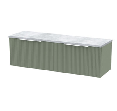 Hudson Reed Fluted Wall Hung 2-Drawer Vanity Unit & Bellato Grey Laminate WorktopCounter Top Vanity Unit In Satin Green1200mm from B&Q