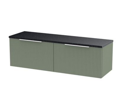 Hudson Reed Fluted Wall Hung 2-Drawer Vanity Unit & Black Laminate WorktopCounter Top Vanity Unit In Satin Green1200mm from B&Q