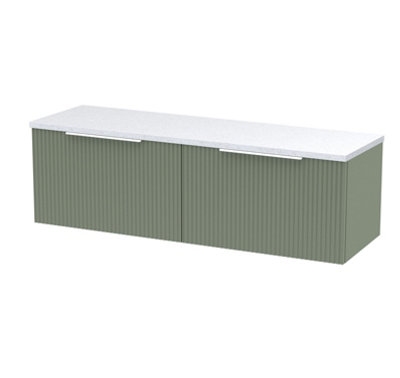 Hudson Reed Fluted Wall Hung 2-Drawer Vanity & Sparkling White Laminate WorktopCounter Top Vanity Unit In Satin Green1200mm from B&Q