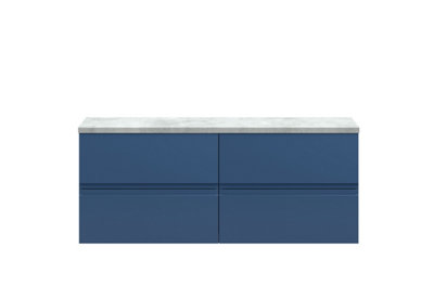 Hudson Reed Urban Satin Blue Wall Hung 4 Drawer Vanity Unit And Laminate Worktop With Silent Close522 X 1205 X 390 from B&Q