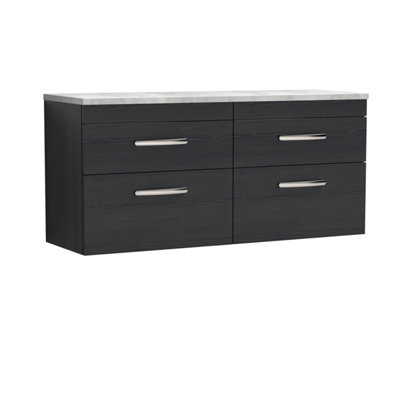 B&Q -  Athena Wall Hung 2-Drawer Vanity Unit With Laminate Worktop In Black Sparkle
