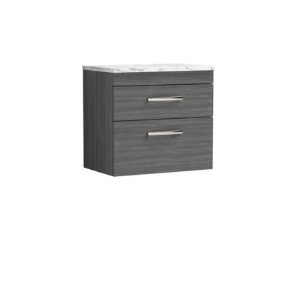 B&Q -  Athena Wall Hung 2-Drawer Vanity Unit With Laminate Worktop In Anthracite Woodgrain