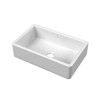 Balterley Unisex White Fireclay Single Bowl Kitchen Sink 36Mm Thick Sides Overflow 795Mm In - Image 2