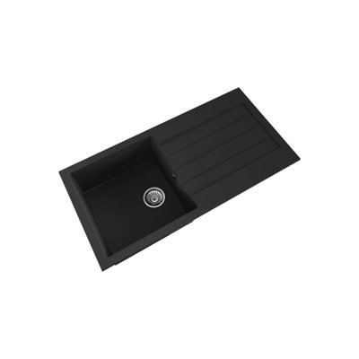 B&Q -  100Cm Kitchen Single Bowl Composite Inset Sink With Overflow & Reversible DrainerMatt Black Finish