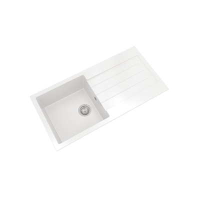 B&Q -  100Cm Kitchen Single Bowl Composite Inset Sink With Overflow & Reversible DrainerMatt White Finish