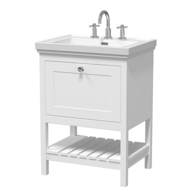 Balterley Coppenhall Bathroom Floor Standing 1 Drawer Vanity & 3 Tap Hole BasinPure White630mm from B&Q